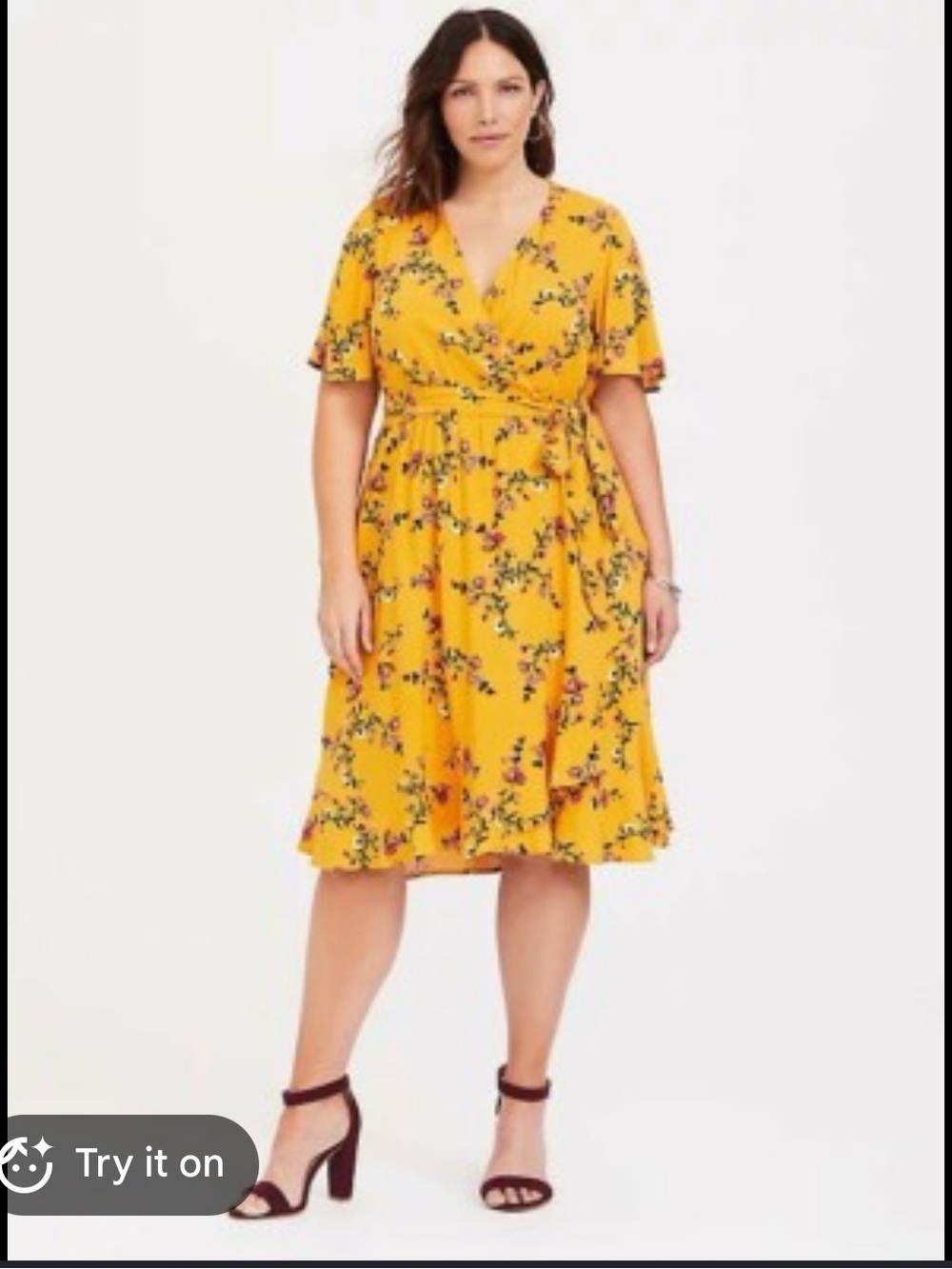 torrid Mustard Yellow Floral Midi Wrap Dress